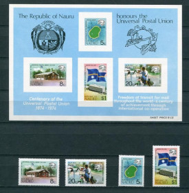 Інше Другое ^/--/^ Науру Nauru 1974 Mi 111-114 Bl 1 Centenary of UPU MNH Cv 12,- ^_^^^ Науру Nauru 1974 Mi 111-114 Bl 1 Centenary of UPU MNH Cv 12 - фото фото фото