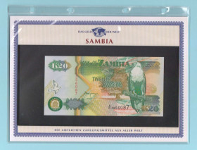 Замбія Замбия ^/--/^ ЗАМБИЯ банкнота 20 Kwacha UNC из серии «Das Geld Der Welt» ЗАМБІЯ + сертификат + альбомный лист ^_^^^ ЗАМБИЯ банкнота 20 Kwacha UNC из серии «Das Geld Der Welt» ЗАМБИЯ + сертификат + альбомное письмо - фото фото фото