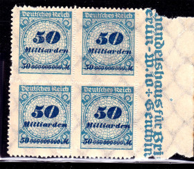 Третій Рейх (-) Третий Рейх (-) ^/--/^ Германия  Рейх 1923 г MNH  - квартблок - ^_^^^ Німеччина Рейх 1923 MNH - квартблок - фото фото фото