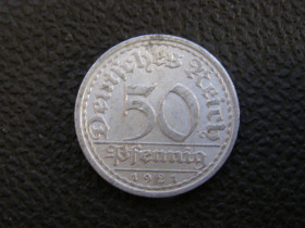 Веймарська республіка (-) Веймарская республика (-) ^/--/^ 50 пфенингов 1921 г A ^_^^^ 50 пфенінгів 1921 - фото фото фото