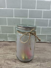 Коробочки, мішечки Коробочки, мешочки ^/--/^ Скляна банка з декором та кольоровими папірцями 9646 ^_^^^ Стеклянная банка с декором и цветными бумажками 9646 - фото фото фото