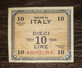 Італія, Ватикан Италия, Ватикан ^/--/^ ITALY Италия 10 лир 1943 Союзническая оккупация. С потайным знаком, Forbs, Бостон. ^_^^^ ITALY Італія 10 лір 1943 Союзницька окупація. З потайним знаком, Forbs, Бостон. - фото фото фото