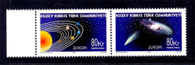 Освоєння космосу Освоение космоса ^/--/^ Космос . Кипр Турция 1990 г  MNH - сцепка ^_^^^ Кіпр 1990 MNH - зчіпка - фото фото фото