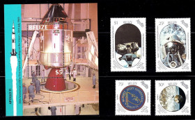 Освоєння космосу Освоение космоса ^/--/^ Космос . Белиз 1989 г  MNH  - марки + блок ^_^^^ Космос . Беліз 1989 MNH - марки + блок - фото фото фото