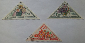 Камерун Камерун ^/--/^ Камерун 1963 Цветы,  (три марки), гашеные ^_^^^ Камерун 1963 Квіти, (три марки), гашені - фото фото фото