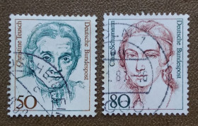 НДР, ФРН ГДР, ФРГ ^/--/^ Германия 1986 г  - Знаменитые женщины. Кристин Тойш, Клара Шуман ^_^^^ Німеччина 1986 - знамениті жінки. Крістін Тойш, Клара Шуман - фото фото фото