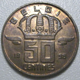 Бельгія Бельгия ^/--/^ Бельгія 50 сантимів 1998 року Belgie 42520 ^_^^^ Бельгия 50 сантимов 1998 года Belgie 42520 - фото фото фото