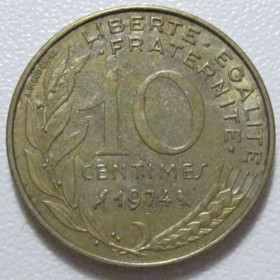 Франція Франция ^/--/^ Франція 10 сантимів 1974 року 43495 ^_^^^ Франция 10 сантимов 1974 года 43495 - фото фото фото