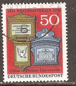 НДР, ФРН ГДР, ФРГ ^/--/^ ФРГ 1974 Sc.1153, Mi.825 used 100 лет ВПС ^_^^^ ФРН 1974 Sc.1153, Mi.825 used 100 років ВПС - фото фото фото