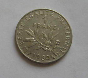 Франція Франция ^/--/^ 1 франк  1960 г.  ФРАНЦИЯ  ^_^^^ 1 франк 1960 р. Франція - фото фото фото