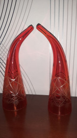 Статуетки, Скульптури, Фігурки, Фарфор Статуэтки, Скульптуры, Фигурки, Фарфор ^/--/^ Рог бокал 2 шт СССР Цветное стекло 25.5 /--/ см ^_^^^ Ріг келих 2 шт СРСР Кольорове скло 25.5 /--/ см - фото фото фото