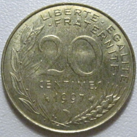 Франція Франция ^/--/^ Франція 20 сантимів 1997 року 43661 ^_^^^ Франция 20 сантимов 1997 года 43661 - фото фото фото