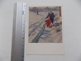 СРСР СССР ^/--/^ Открытка Впервые на снегу Худ. Николаев 1951 г. ^_^^^ Вперше на снігу Худ. Миколаїв 1951 р. - фото фото фото