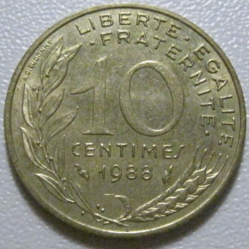Франція Франция ^/--/^ Франція 10 сантимів 1988 року 1393 ^_^^^ Франция 10 сантимов 1988 года 1393 - фото фото фото