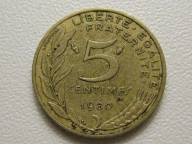 Франція Франция ^/--/^ Франция 5 сантимов 1980 года 38263 ^_^^^ Франція 5 сантимів 1980 38263 - фото фото фото