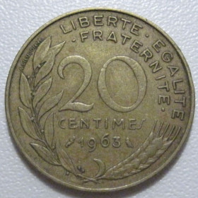 Франція Франция ^/--/^ Франція 20 сантимів 1963 року 43571 ^_^^^ Франция 20 сантимов 1963 года 43571 - фото фото фото