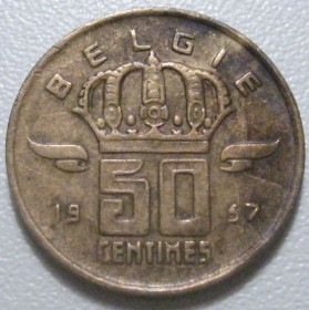 Бельгія Бельгия ^/--/^ Бельгія 50 сантимів 1957 року Belgie 42416 ^_^^^ Бельгия 50 сантимов 1957 года Belgie 42416 - фото фото фото