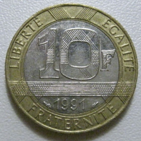Франція Франция ^/--/^ Франція 10 франків 1991 року 43774 ^_^^^ Франция 10 франков 1991 года 43774 - фото фото фото