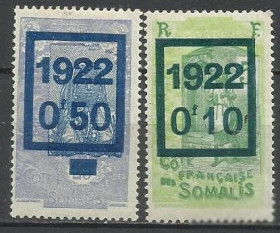 Інші країни Другие страны ^/--/^ Берег Сомали Франц. 1922 стандарт надпечатки 2 /--/ м. ^_^^^ Берег Сомалі Франц. 1922 стандарт надпечатки 2 /--/ м. - фото фото фото
