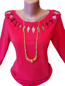 Кофти Кофты ^/--/^ M-3 /--/ XL Футболка женская Аtmosphere, красная кофта из хлопка с рваными деталями, Ирландия ^_^^^ Футболка з бавовни, кофта Аtmosphere з рваними деталями, Р 48-52 Пог 50-60 Ірландія. - фото фото фото
