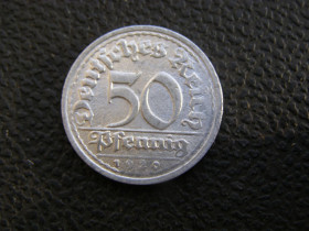 Веймарська республіка (-) Веймарская республика (-) ^/--/^ 50 пфенингов 1920 г J ^_^^^ 50 пфенінгів 1920 J - фото фото фото