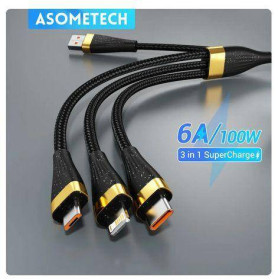 Шлейфи, перехідники Шлейфы, переходники ^/--/^ Кабель 2 м ASOMETECH кабель зарядний 100 Вт Micro USB TypeC iPhone ^_^^^ Кабель 2 м ASOMETECH кабель зарядный 100 Вт Micro USB TypeC iPhone - фото фото фото