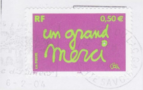 Франція Франция ^/--/^ Франция 2004 ПРИЕВЕТСТВИЕ ПОЗДРАВИТЕЛЬНАЯ МАРКА UN GRAND MERCI ПРАЗДНИК ТРАДИЦИИ КУЛЬТУРА Mi.3781 ^_^^^ Франція 2004 ПРИВІТНЯ ПОЗДІЙНА МАРКА UN GRAND MERCI СВЯТОК ТРАДИЦІЇ КУЛЬТУРА Mi.3781 - фото фото фото