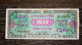 Франція Франция ^/--/^ FRANCE Союзническая оккупация Франции  50 франков 1944. 2-й выпуск, без &amp;quot;цифры&amp;quot;. ^_^^^ FRANCE Союзницька окупація Франції 50 франків 1944. 2-й випуск, без &amp;quot;цифри &amp;quot; - фото фото фото