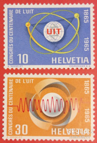 Швейцарія Швейцария ^/--/^ Швейцария 1965 100 лет МСЭ Mi 823-824 MNH ^_^^^ Швейцарія 1965 100 років МСЕ Mi 823-824 MNH - фото фото фото