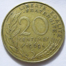 Франція Франция ^/--/^ Франція 20 сантимів 1969 року #6 /--/ П /--/ 1396 ^_^^^ Франция 20 сантимов 1969 года #6 /--/ П /--/ 1396 - фото фото фото