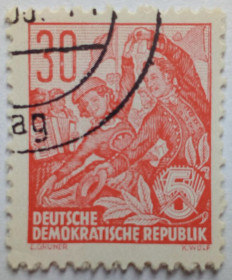 НДР, ФРН ГДР, ФРГ ^/--/^ ГДР 1957 Стандарт 30 Pfg, гашеная ^_^^^ НДР 1957 Стандарт 30 Pfg, гашена - фото фото фото