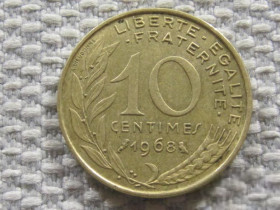 Франція Франция ^/--/^ Франция 10 сантимов 1968 года 3700 ^_^^^ Франція 10 сантимів 1968 року 3700 - фото фото фото