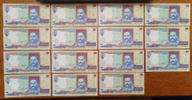 Загальнодержавні випуски Общегосударственные выпуски ^/--/^ Подборка 10 гривень 1994 года по сериям выпуска, шрифт Arial, в состоянии XF. ^_^^^ Добірка 10 гривень 1994 року за серіями випуску, шрифт Arial, в стані XF. - фото фото фото