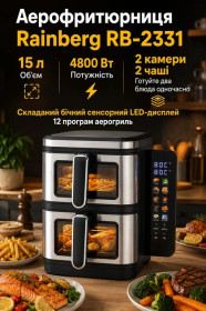 Аерогриль Аэрогриль ^/--/^ Сучасний аерогриль з складним кольоровим дисплеєм Rainberg RB-2331 Аерофритюрниця 12 програм 4800 Вт ^_^^^ Современный аэрогриль со сложным цветным дисплеем Rainberg RB-2331 Аэрофритюрница 12 программ 4800 Вт - фото фото фото