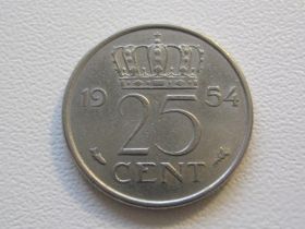 Нідерланди Нидерланды ^/--/^ Нидерланды 25 центов 1954 года 32374 ^_^^^ Нідерланди 25 центів 1954 року 32374 - фото фото фото