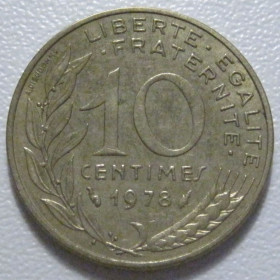 Франція Франция ^/--/^ Франція 10 сантимів 1978 року 1359 ^_^^^ Франция 10 сантимов 1978 года 1359 - фото фото фото