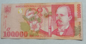 Румунія Румыния ^/--/^ Румыния 100000 лей 1998 =підклеєна ^_^^^ Румыния 100000 лей 1998 = Подклеена - фото фото фото