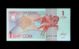 Киргизія Киргизия ^/--/^ Киргизстан 1 сом 1993 рік - UNC - без обігу ^_^^^ Кыргызстан 1 сом 1993 год - UNC - без обращения - фото фото фото