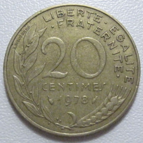 Франція Франция ^/--/^ Франція 20 сантимів 1978 року 43590 ^_^^^ Франция 20 сантимов 1978 года 43590 - фото фото фото