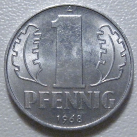 НДР, ФРН ГДР, ФРГ ^/--/^ Німеччина - НДР 1 пфеніг 1968 року 43296 ^_^^^ Германия - ГДР 1 пфениг 1968 года 43296 - фото фото фото