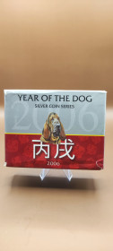 Камбоджа Камбоджа ^/--/^ Срібна монета «Рік Собаки — Бладгаунд» 2006, 1 oz Срібло 999  (New Zealand Mint / Камбоджа), тираж 4000 шт., CoA - 29 ^_^^^ Серебряная монета «Год Собаки — Бладгаунд» 2006, 1 oz Серебро 999 (New Zealand Mint / Камбоджа), тираж 4000 шт., CoA — 29 - фото фото фото