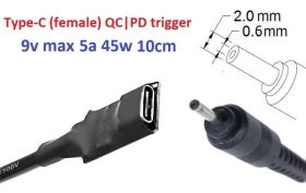 Інше Другое ^/--/^ Переходник на 9 /--/ v (max 5 /--/ a, 45 /--/ w) 2.0 /--/ x /--/ 0.6(1.0)mm 8-10 /--/ cm з USB Type-C (Female) Quick Charge Power Delive - фото фото фото