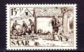 Третій Рейх (-) Третий Рейх (-) ^/--/^ СААР / SAAR 1956 г MNH - перевязочный пункт времен Красного Креста возле Саарбрюккена ^_^^^ СААР / SAAR 1956 р MNH - перев'язувальний пункт часів Червоного Хреста біля Саарбрюккена - фото фото фото