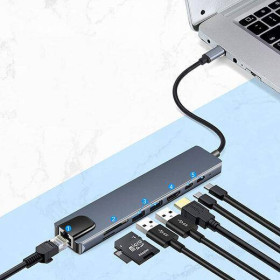 Кабелі та перехідники Кабели и переходники ^/--/^ Хаб USB C Type c to RJ /--/ 45 HDMI Type c USB TF SD 8 in 1 - фото фото фото
