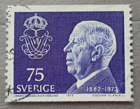 Скандинавія Скандинавия ^/--/^ Швеция 1973 г - король Густав VI Адольф  (1882–1973), гаш ^_^^^ Швеція 1973 — король Густав VI Адольф (1882–1973), гаш - фото фото фото