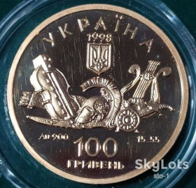 Монети України з дор. сплавів Монеты Украины из драг. сплавов ^/--/^ 100 гривень 1998 року Енеїда Золото 15,55 ^_^^^ 100 гривен 1998 года Энеида Золото 15,55 - фото фото фото