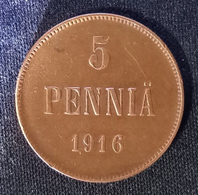 Монети епохи Миколи II ( -) Монеты эпохи Николая II ( -) ^/--/^ 5 пенни 1916 год Николай II Царская Россия для Финляндии Оригинал!!! ^_^^^ 5 пенні 1916 Микола II Царська Росія для Фінляндії Оригінал!!! - фото фото фото