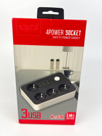 Мережеві фільтри Сетевые фильтры ^/--/^ Мережевий подовжувач Power Socket 8204, 2 /--/ м., 4 розетки + 3 USB ^_^^^ Сетевой удлинитель Power Socket 8204, 2 /--/ м., 4 розетки + 3 USB - фото фото фото