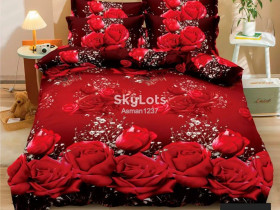 Комплекти Комплекты ^/--/^ Полуторний комплект постільної білизни 150*220 з полікотону, червоного кольору у квітковий принт ^_^^^ Полуторный комплект постельного белья 150*220 из поликотона, красного цвета в цветочный принт - фото фото фото