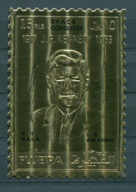 Освоєння космосу Освоение космоса ^/--/^ Фуджейра Fujeira Space Kennedy stamp with black overprint X-15  MNH ^_^^^ Фуджейра Fujeira Space Kennedy stamp with black overprint X-15 MNH - фото фото фото